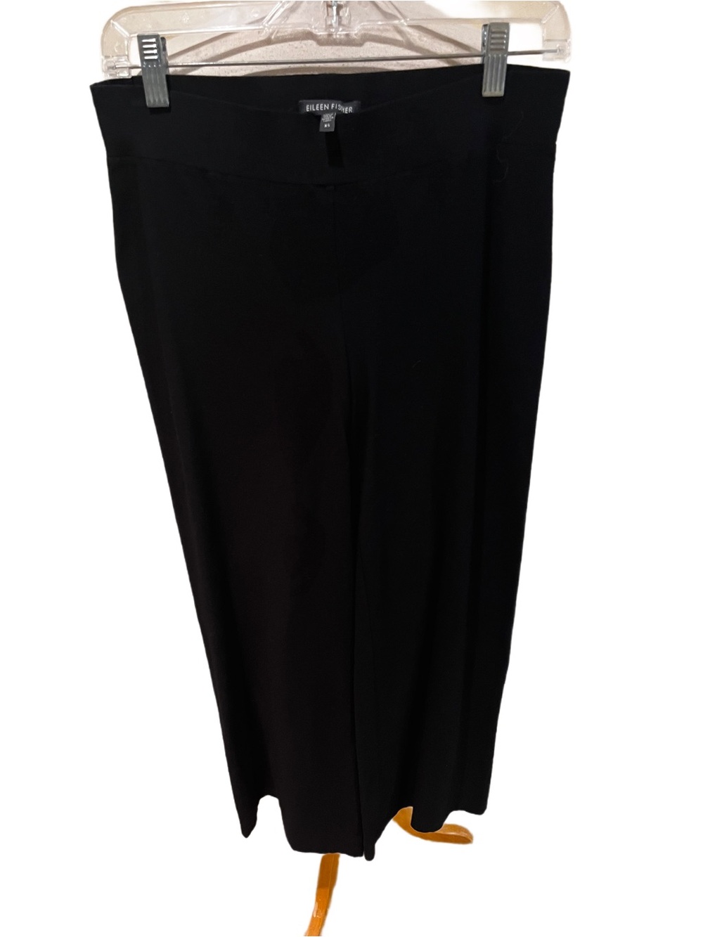EILEEN FISHER BLACK CREPE WIDER STRAIGHT LEG CASUAL PULL-ON PANT LN XS
